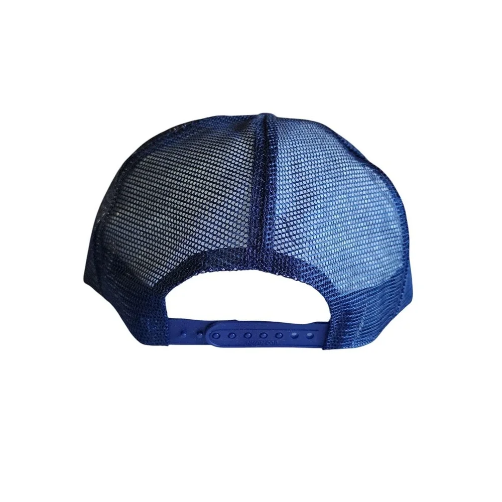 Vintage Hawaii Trucker Snapback Hat 80s 90s Palm Tree Nissin Cap Navy Blue White